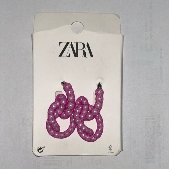 Zara Fuschia Pink Mesh Pearl Earrings.Never Worn - Picture 2 of 3